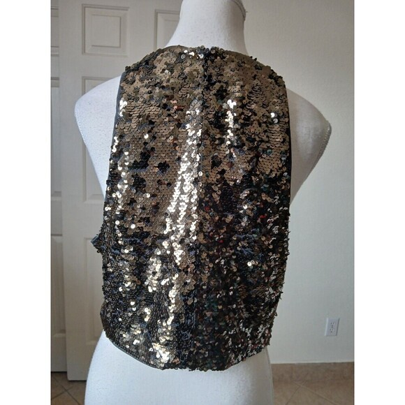 H&M Sequins Sparkly Sleeveless Lined Cute Party Dress Size Large Black Gold - Picture 3 of 12